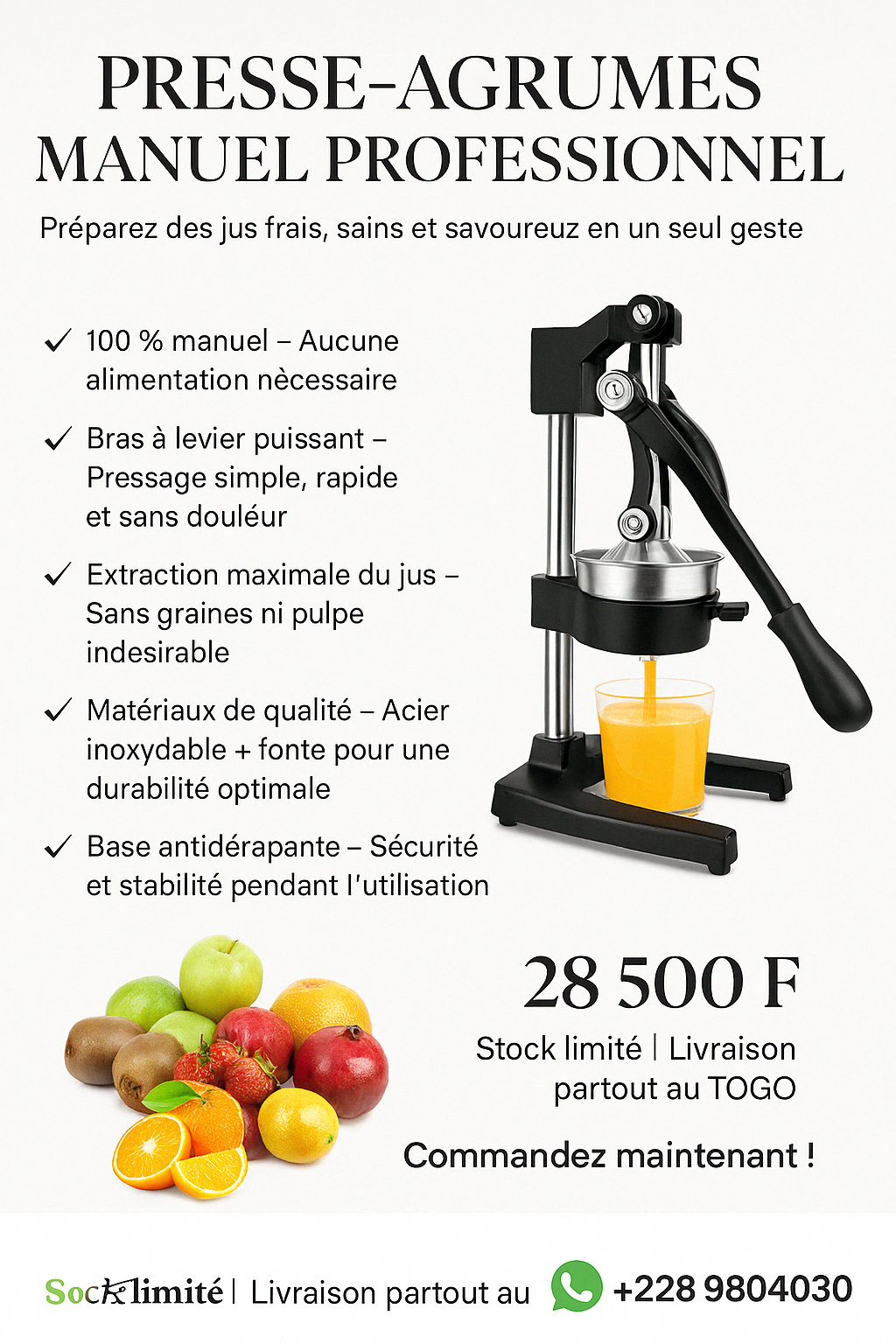 đ Presse-Agrumes Manuel Professionnel Ă Levier