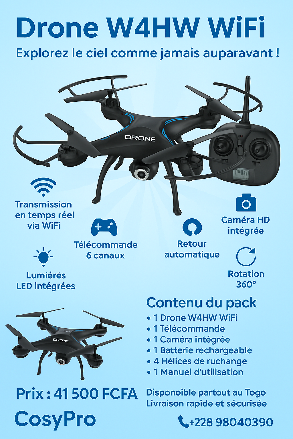 🚁 Drone W4HW WiFi – Explorez le ciel comme jamais auparavant !
