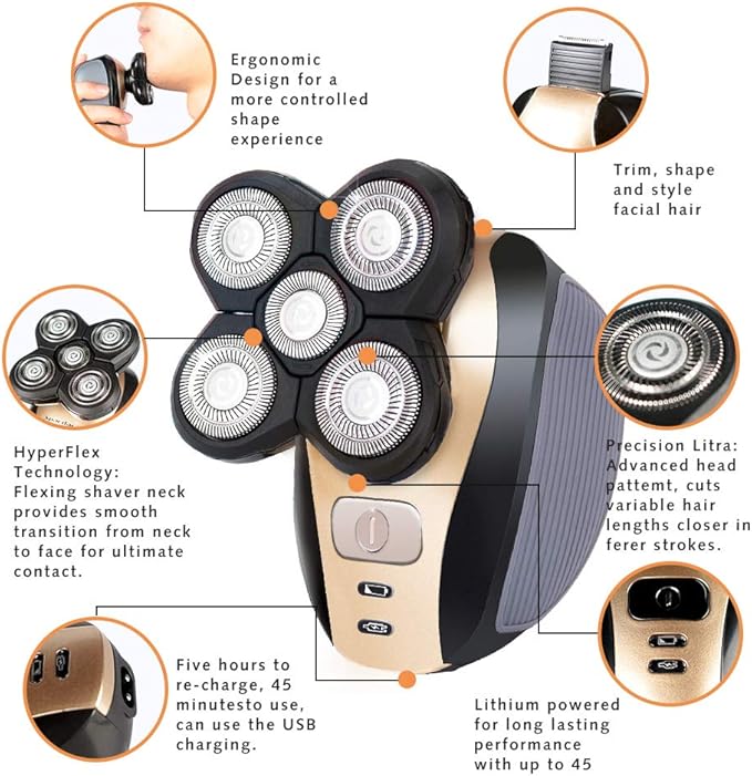 🪒 RASOIR ÉLECTRIQUE MULTIFONCTION 5-EN-1 – POUR UN STYLE IMPECCABLE, DE LA TÊTE AUX PIEDS