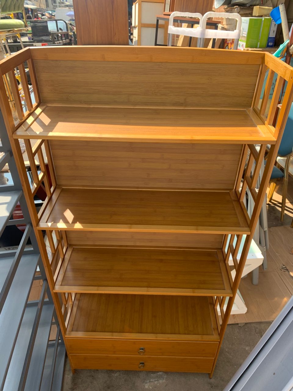 ⭐ ÉTAGÈRE MULTIFONCTION EN BAMBOU – 5 NIVEAUX + 2 TIROIRS